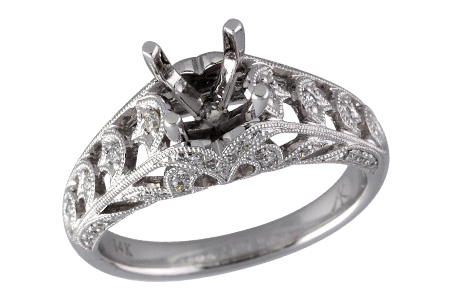 14K White Gold Diamond Semi-Mount Ring