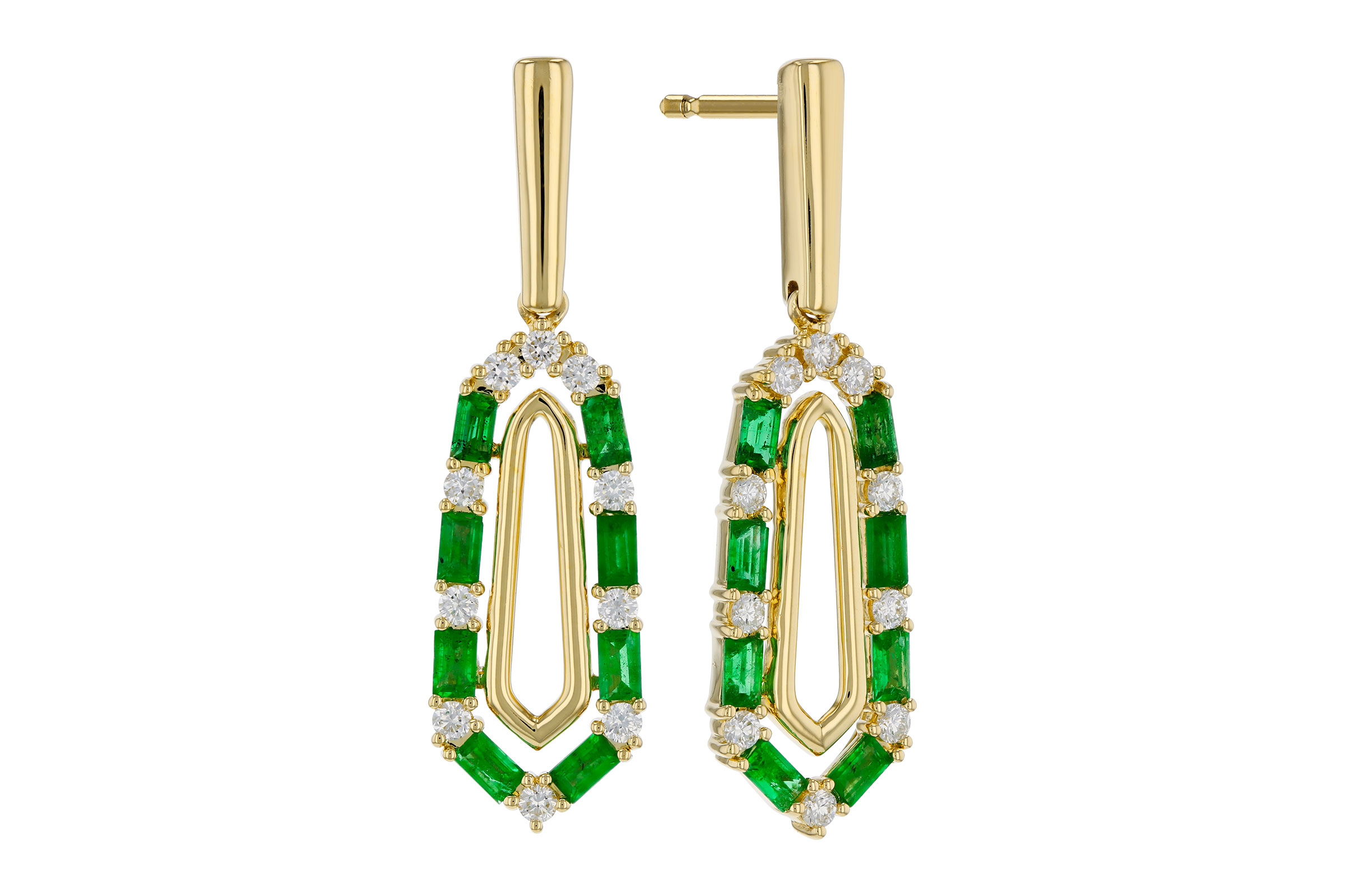 14K Yellow Gold Emerald Earrings