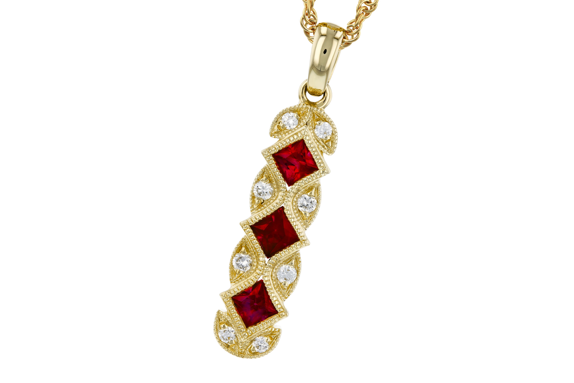 14K Yellow Gold Ruby Necklace