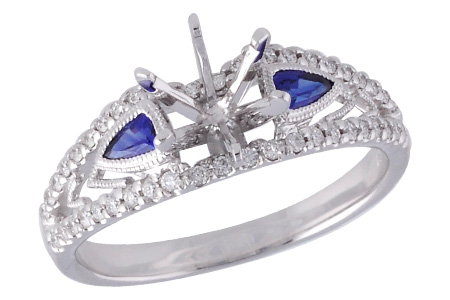 14K White Gold Sapphire Semi-Mount Ring