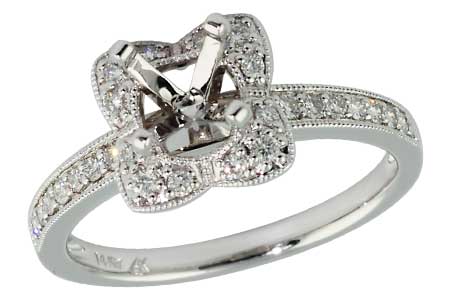 14K White Gold Diamond Semi-Mount Ring
