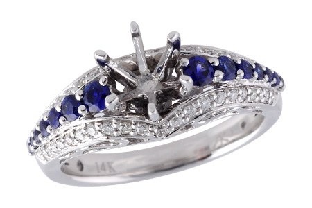 14K White Gold Sapphire Semi-Mount Ring