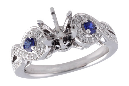14K White Gold Sapphire Semi-Mount Ring
