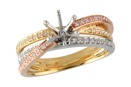 14K Tri-Color Diamond Semi-Mount Ring