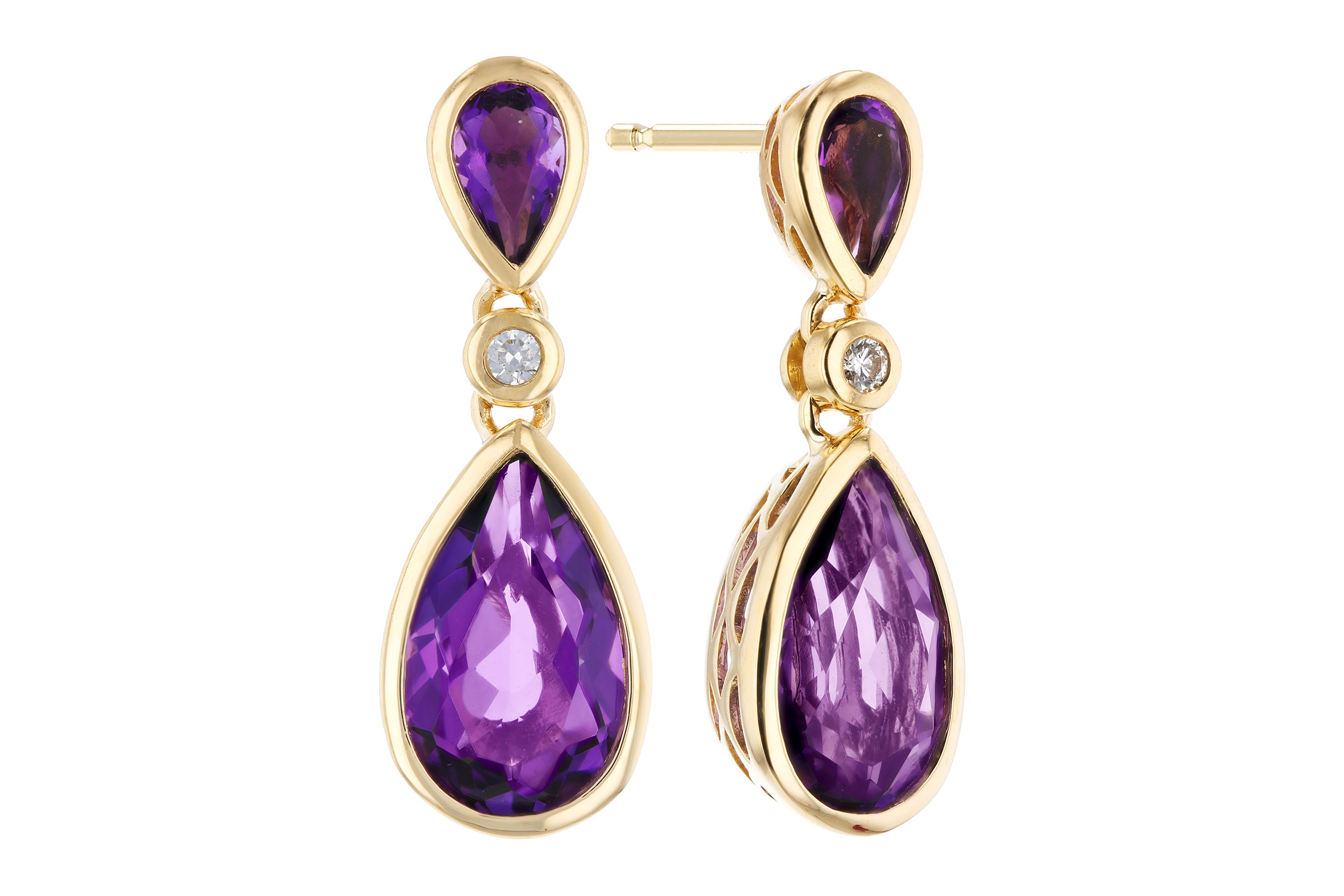 14K Yellow Gold Amethyst Earrings