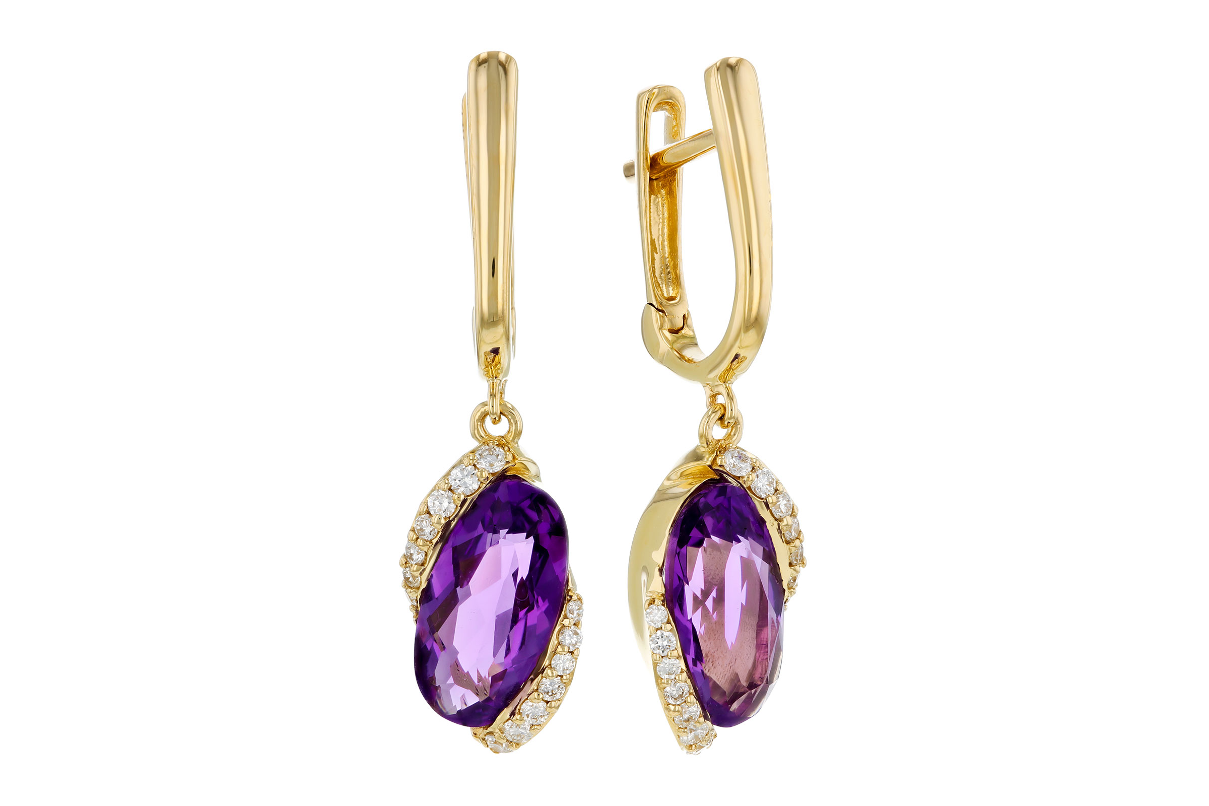 14K Yellow Gold Amethyst Earrings