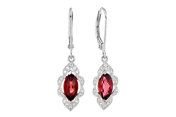 14K White Gold Garnet Earrings