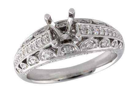 14K White Gold Diamond Semi-Mount Ring
