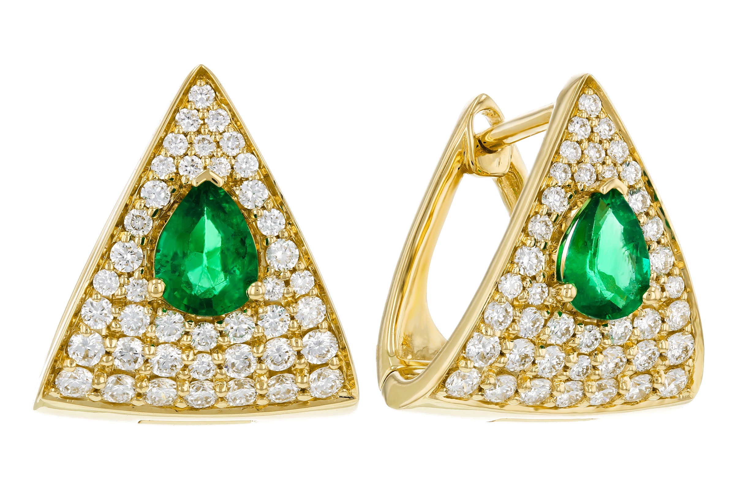 14K Yellow Gold Emerald Earrings