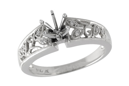 14K White Gold Diamond Semi-Mount Ring