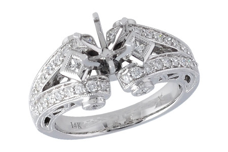 14K White Gold Diamond Semi-Mount Ring