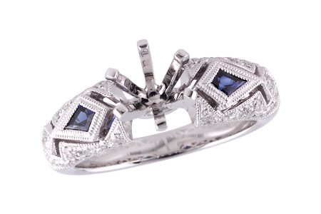 14K White Gold Sapphire Semi-Mount Ring