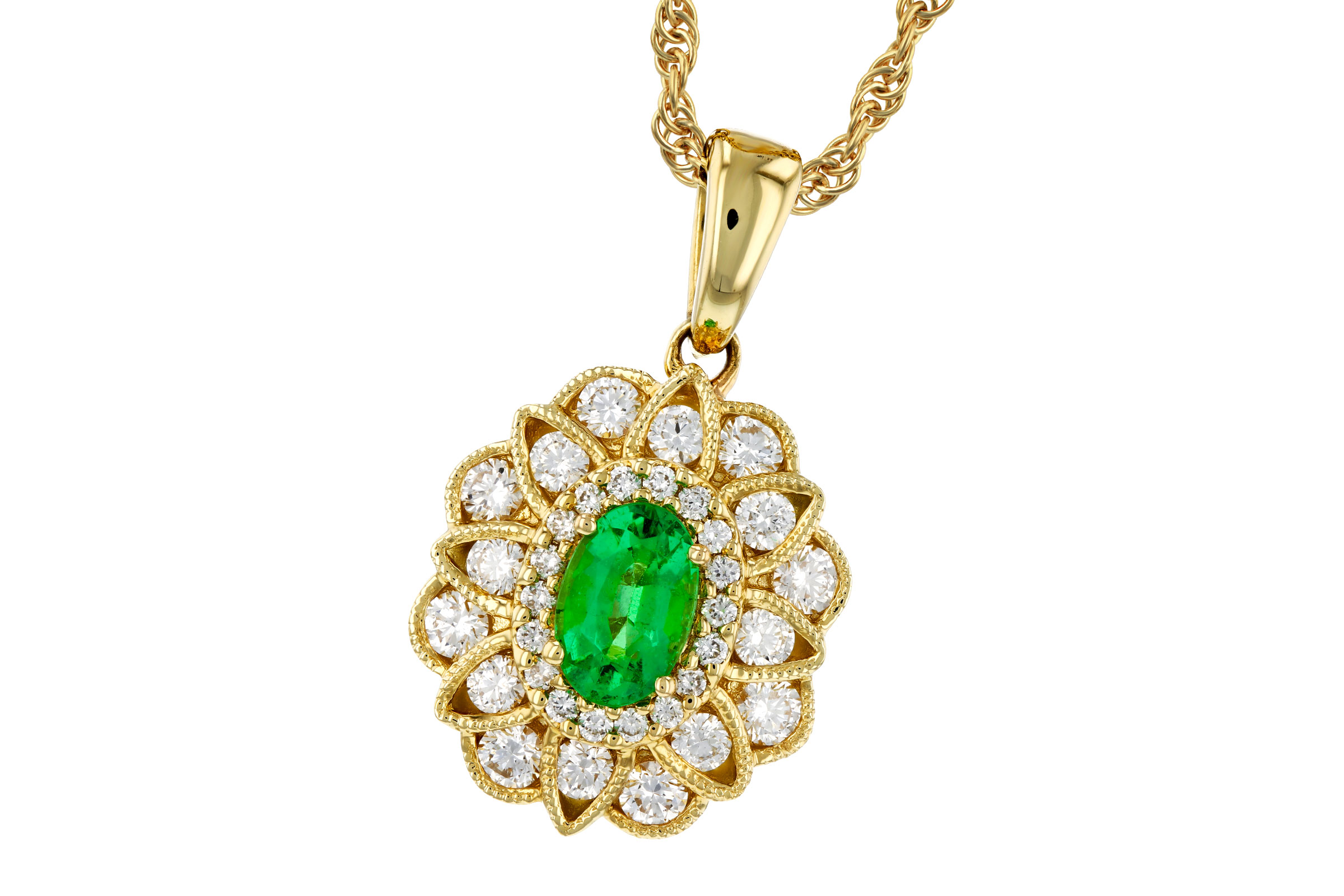 14K Yellow Gold Emerald Necklace